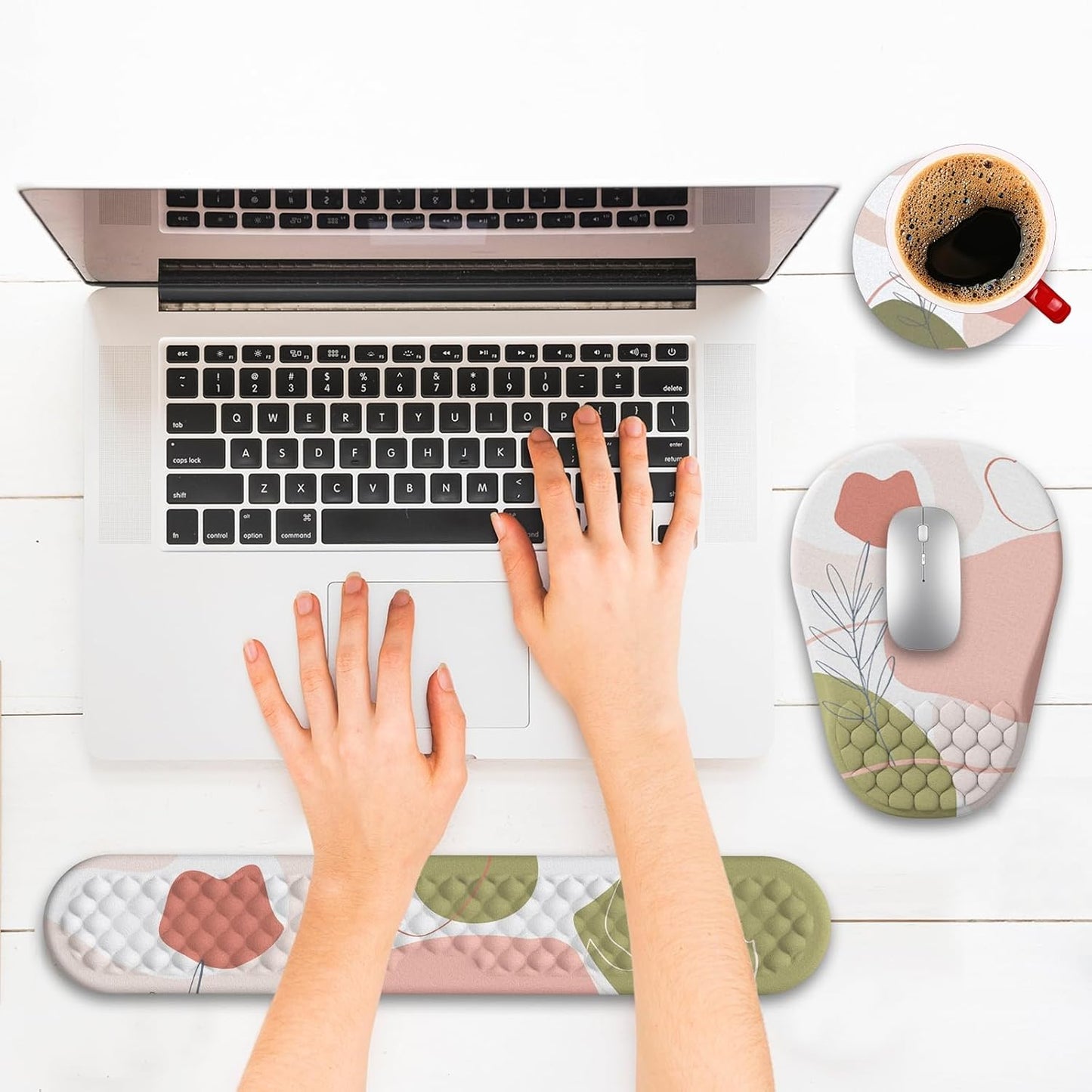 Ergonomic Mouse Pad and Keyboard Wrist Rest with Massage Design, Space-Saving Mouse Pad Wrist Support, Memory Foam Wrist Rest with Non-Slip PU Base for Computer Desk, Black