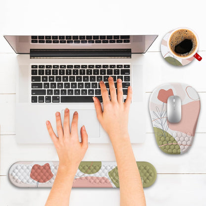 Ergonomic Mouse Pad and Keyboard Wrist Rest with Massage Design, Space-Saving Mouse Pad Wrist Support, Memory Foam Wrist Rest with Non-Slip PU Base for Computer Desk, Black