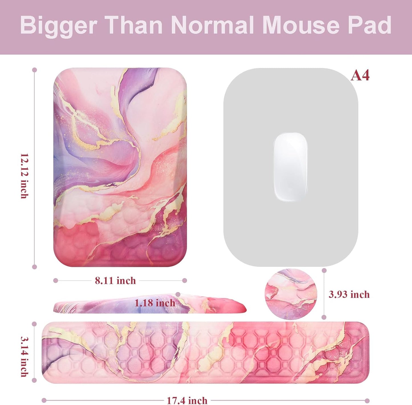 Ospelelf Mouse Pad with Wrist Rest and Keyboard Wrist Rest, Ergonomic Wrist Rest for Computer, Office, Gaming, Pink