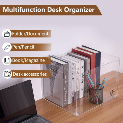 Clear Acrylic File Organizer, with Handles – Easy Assembly Required, Acrylic File Holder for Office, Letter/A4 Documents, Magazines & Binders – Fits Standard 8.5"x11" Paper Perfectly