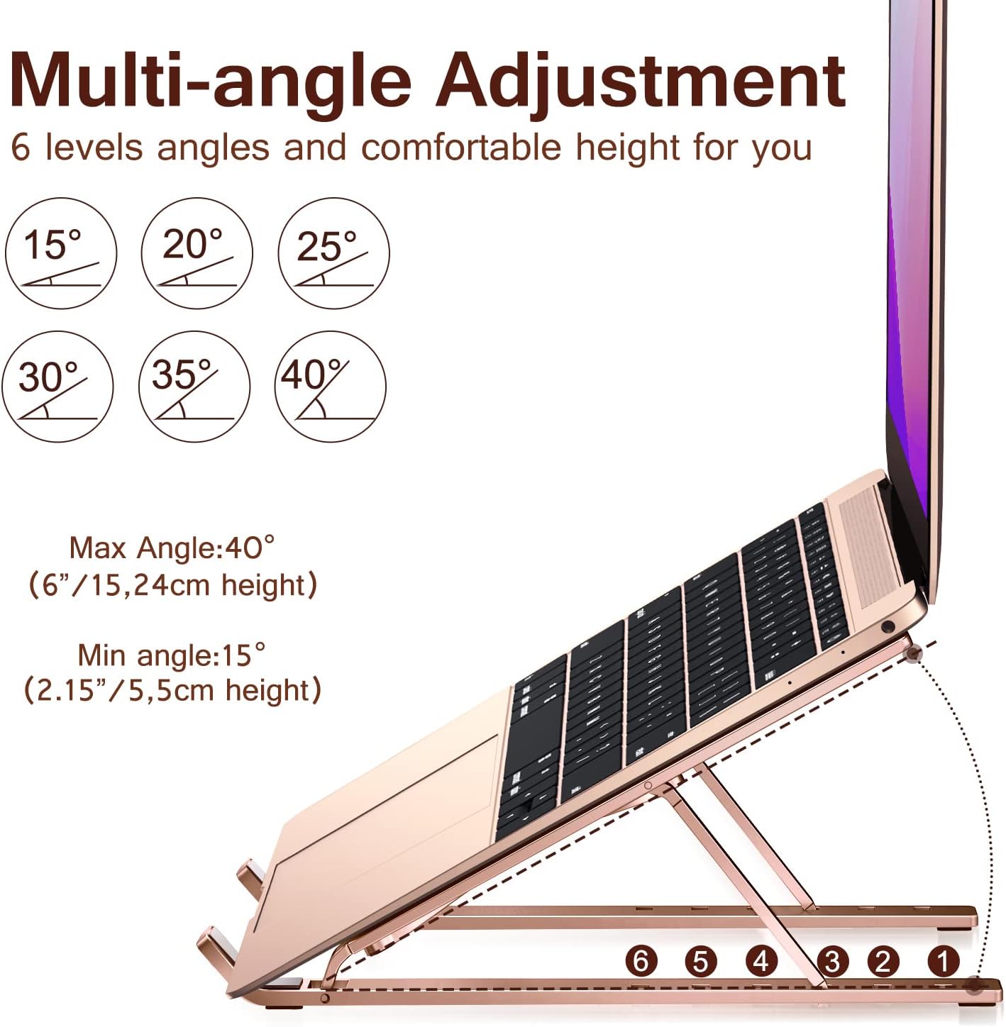 ivoler Laptop Stand, Laptop Holder Riser Computer Tablet Stand, 6 Angles Adjustable Aluminum Ergonomic Foldable Portable Desktop Holder Compatible with 10-15.6” MacBook,iPad, HP, Dell, Lenovo Silver