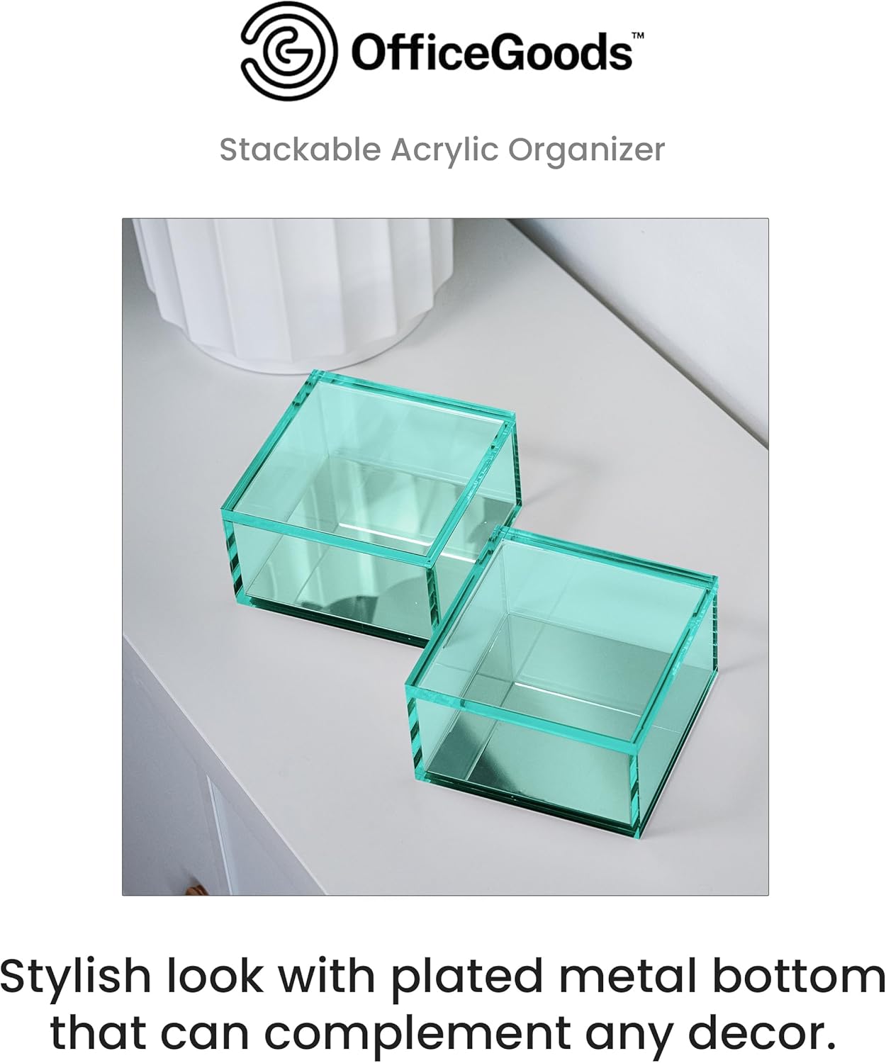 OfficeGoods 3-Tier Stackable Acrylic Holder- Stylish Desk Organizer and Storage for Office or Home – Transparent Round Design with Gold Metal Base