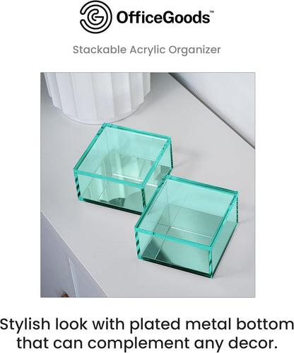 OfficeGoods 3-Tier Stackable Acrylic Holder- Stylish Desk Organizer and Storage for Office or Home – Transparent Round Design with Gold Metal Base
