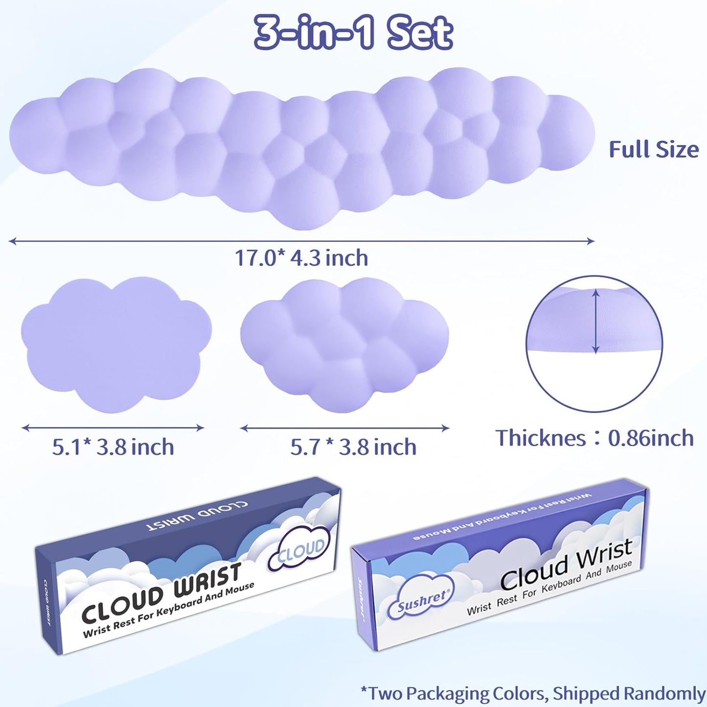 Sushret Cloud Wrist Rest for Keyboard and Mouse, Memory Foam PU Leather Keyboard Wrist Rest with Ergonomic Support, Non-Slip Base, Cute Arm Rest Pad & Palm Cushion, Office Desk Accessory, White