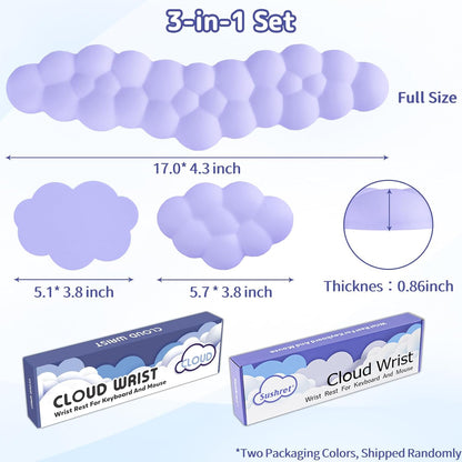 Sushret Cloud Wrist Rest for Keyboard and Mouse, Memory Foam PU Leather Keyboard Wrist Rest with Ergonomic Support, Non-Slip Base, Cute Arm Rest Pad & Palm Cushion, Office Desk Accessory, White