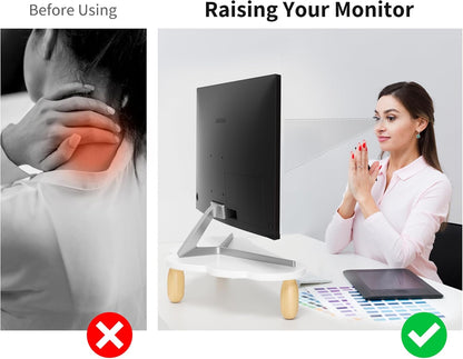 AFOOYO Monitor Stand Riser,Cloud Shape Wood Computer Monitor Stand, 16.5IN Monitor Stand Riser, Multi-Purpose Desktop Organizer Riser for Computer,Laptop,Printer,TV,Pink