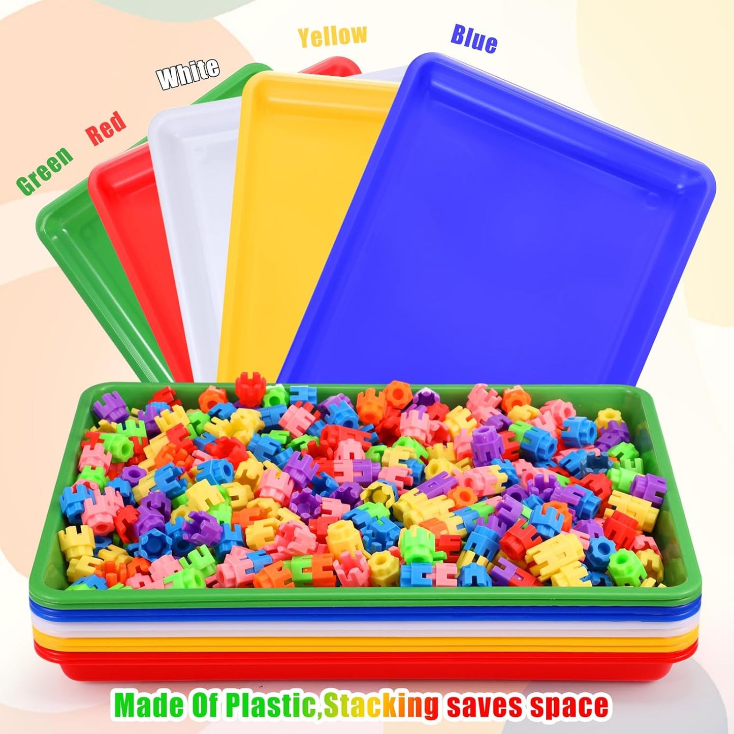 Hoteam 10 Pcs Flat Storage Organizer Tray Bin Paper Tray for Classroom Plastic Stackable File Organizer for School Office Teacher Book Organization(Clear,13.78 x 9.84 x 3.15 Inch)