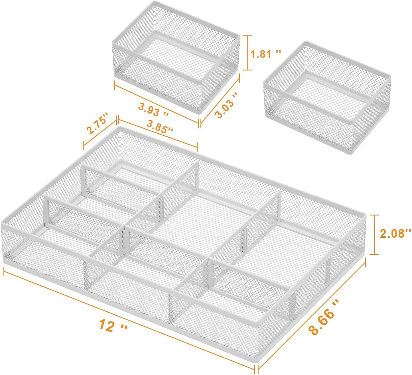 Marbrasse 3 Packs Desk Drawer Organizers, Metal Mesh Dividers Desk Drawer Organizer Tray with 9 Adjustable Compartments, Pen Organizer for Drawer Tray Box Accessories for Desktop,Kitchen, Makeup