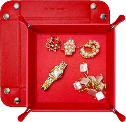 UnionBasic Medium Valet Tray, Jewelry Tray for Rings Watches Earrings, Entryway Catchall Caddy for Coins Keys Change, Nightstand Bedside Valet Holder, Trays for Electronic Gadgets, Candy Pink Plus - Colors A