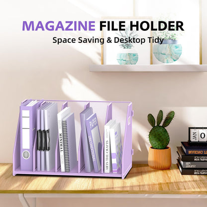 SUPEASY Binder Organizer, Magazine File Holder with 5 Vertical Compartments Rack, Metal Desk File Organizer & Binder Holders, Magazine Organizers for Office Desktop, Home, School, Classroom (Black)