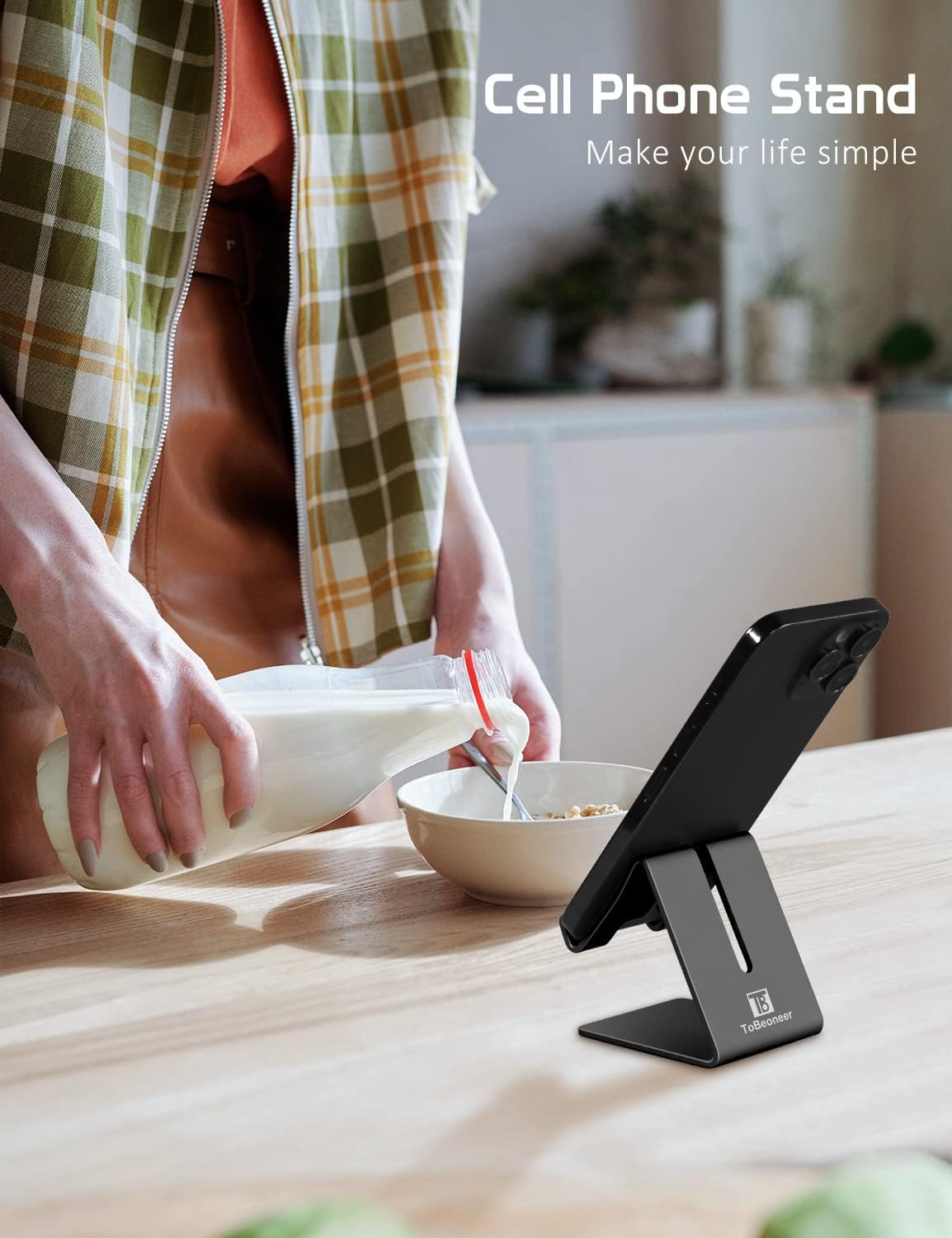 Desktop Cell Phone Stand Holder, Aluminum Solid Portable Universal Desk Stand for iPhone 16 15 14 13 12 11 X 8 7 6 Plus 5 Ipad 2 3 4 Mini Samsung Huawei All Mobile Smart Phone, Silver