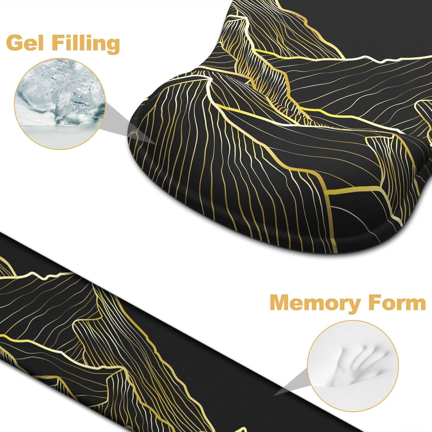 Ergonomic Mouse Pad with Wrist Rest and Keyboard Wrist Rest, Black Mousepad and Wrist Rest for Computer Keyboard, Pain Relief, Non-Slip PU Base, Gel Mouse Pad with Wrist Support for Gaming, Office