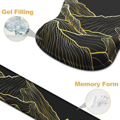 Ergonomic Mouse Pad with Wrist Rest and Keyboard Wrist Rest, Black Mousepad and Wrist Rest for Computer Keyboard, Pain Relief, Non-Slip PU Base, Gel Mouse Pad with Wrist Support for Gaming, Office