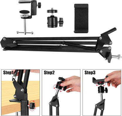 Overhead Video Stand Phone Holder Articulating Arm Phone Mount Table Top ChromLives Scissor Boom Arm Articulating Phone Stand Tablet Phone Holder for Streaming Phone Baking Crafting