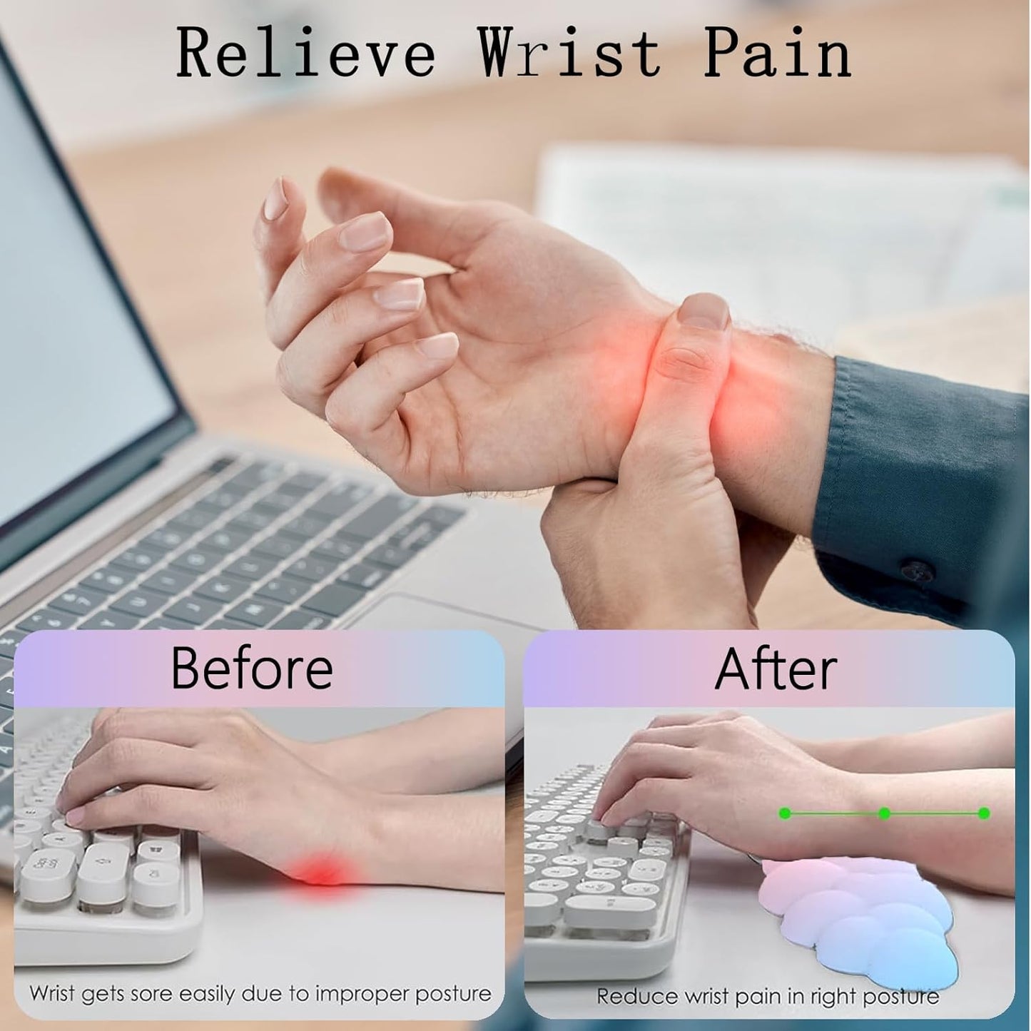 Cloud Wrist Rest Keyboard Pink Mouse Pad Set with Wrist Rest Ergonomic Wrist Pad Memory Foam Non-Slip Base Cute Gradient Wrist Support for Computer Laptop Gaming Home Office Relief Typing Pain