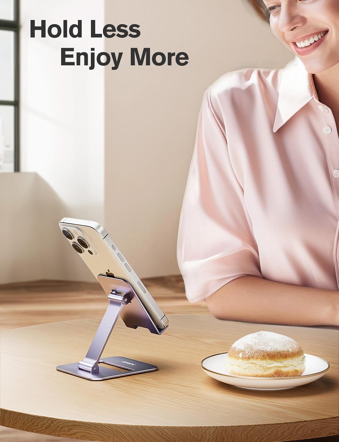 Nulaxy 2 Pack Dual Folding Cell Phone Stand, Fully Adjustable Phone Holder for Desk, Compatible with iPhone 17 16 15 14 13 12 11, Nintendo Switch, All Phones, Black & Rose Gold