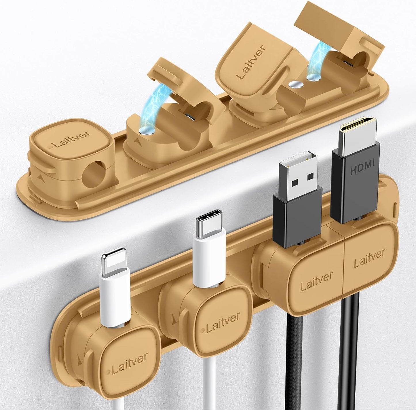 6 Pack Magnetic Cable Clips [1s Open/Lock], Laitver Cord Organizer Holder Strong Adhesive Desk Cable Management- Organize Charging Cords Neatly for Home, Office, Car,Desk, Nightstand