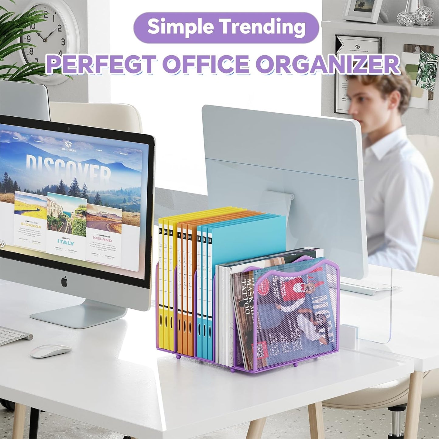 Simple Trending Mesh Desktop File Sorter Organizer, 5-Section Bookshelf for Desk Home Office, Black