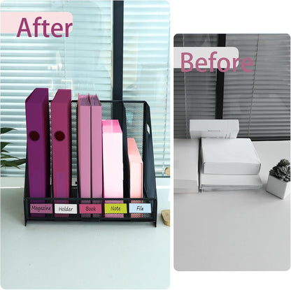 Desk Organizers, Metal Magazine File Holder with 5 Vertical Compartments Rack Binder File Organizer for Office Supplies, Home Workspace - Black