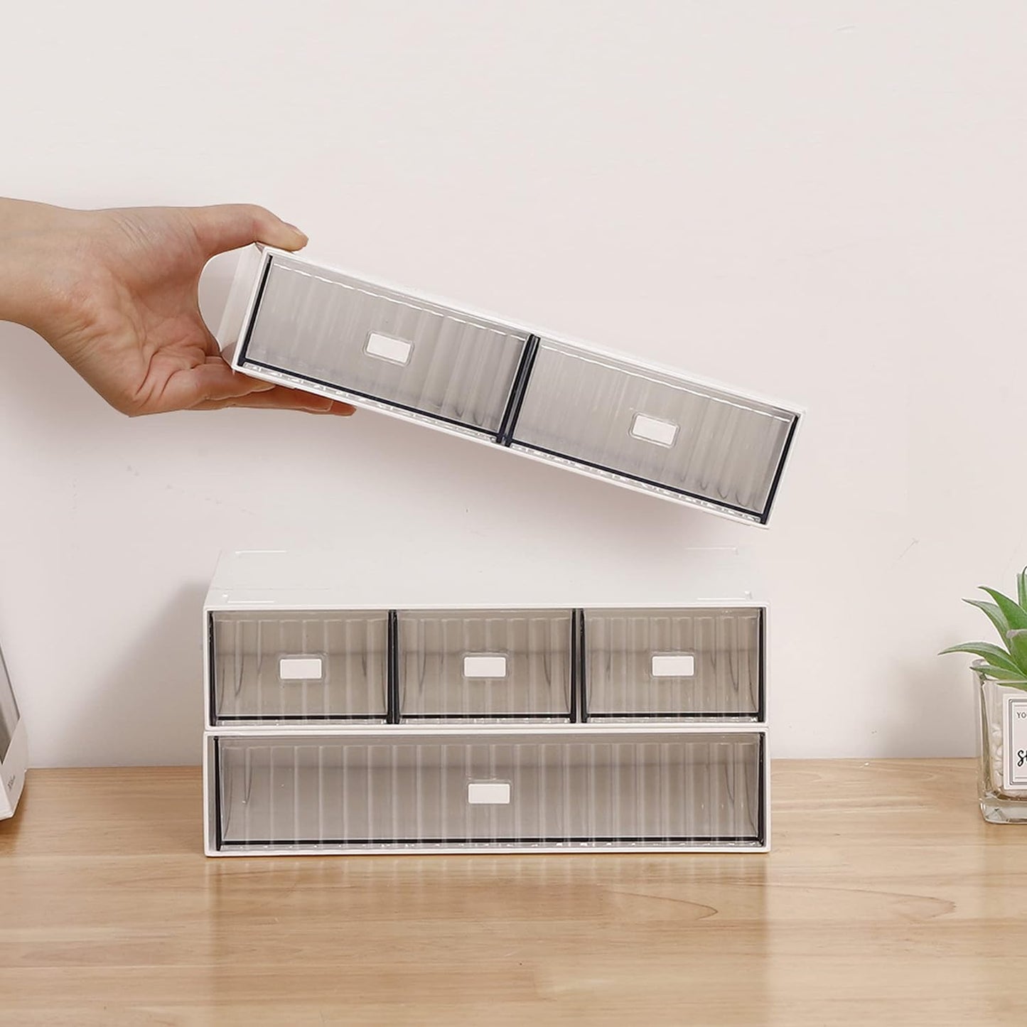 Desk Organizer Stackable Storage with 6 Drawers Stackable Drawers for Desk Storage, Makeup Storage Accessories, Desktop Accessories with Drawers, White