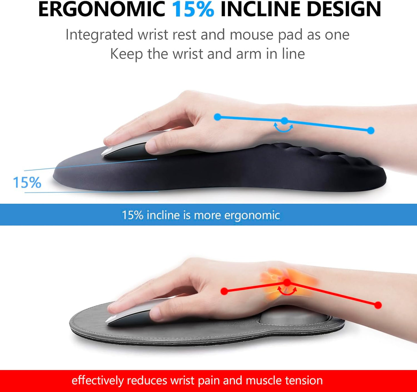 Mouse Pad Wrist Support, Laokiiy 2 in1 Keyboard Wrist Rest+ Ergonomic Mouse Pad, Non-Slip Wrist Rest for Computer Keyboard, Made Easy Typing & Relieve Wrist Pain（Banana Leaf Green）