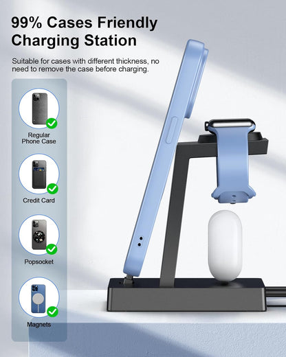 30W Fast Charging Station for Apple Devices - ADADPU 3 in 1 USB C Charger Stand for iPhone 17 16 15 Pro Max Plus & AirPods 4,Wireless Charger Dock Compatible with Apple Watch Ultra/10/9/8/7/6/5/4/3/SE