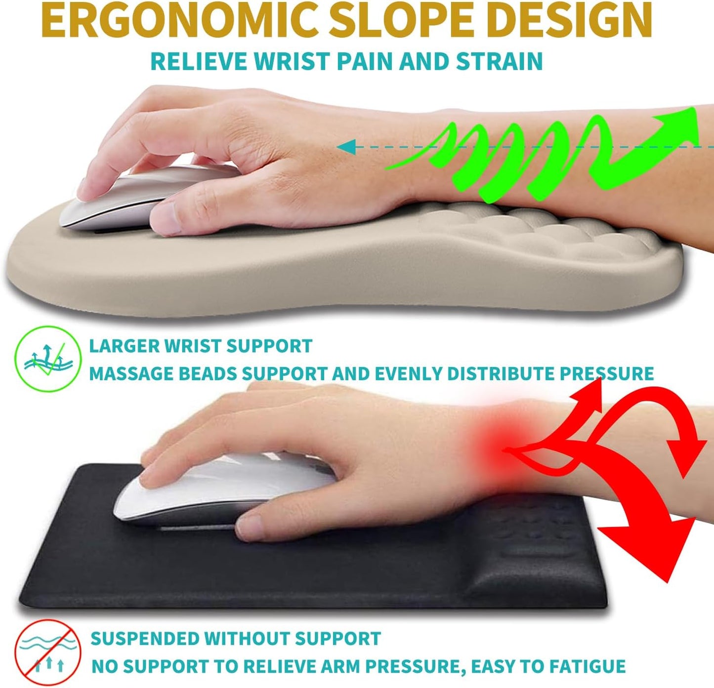 Hokafenle 2 in 1 Ergonomic Mouse Pad Wrist Support & Wrist Rest for Computer Keyboard Set, with Relieve Carpal Tunnel Pain Massage Bulge and Full Memory Gel Design (2In1 Set, Light Green)