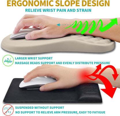 Hokafenle 2 in 1 Ergonomic Mouse Pad Wrist Support & Wrist Rest for Computer Keyboard Set, with Relieve Carpal Tunnel Pain Massage Bulge and Full Memory Gel Design (2In1 Set, Light Green)