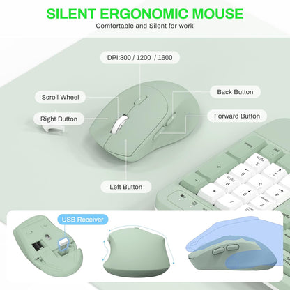 Wireless Keyboard and Mouse Combo,2.4G Full Size Wave Keys Ergonomic Keyboard with Wrist Rest for Natural Typing, 3 DPI Adjustable Ergonomic Silent Mouse for Computer/Laptop/Windows/Mac (Gray)