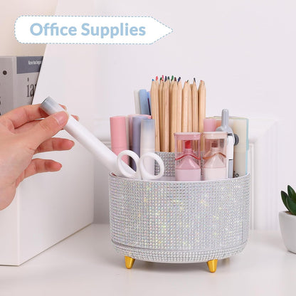 SKYDUE 360 Rotating Purple Pen & Art Supply Organizer - 5 Slot Desk Organizer for Office, School, Home