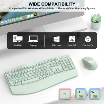 Wireless Keyboard and Mouse Combo, 2.4G Full Size Wave Keys Ergonomic Keyboard with Wrist Rest and 3-Level DPI Adjustable Wireless Ergonomic Mouse for Windows, Mac OS Desktop/Laptop/PC(Black)