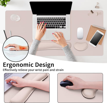 Wrist Rest for Computer Keyboard and Mouse, Ergonomic Design Wrist Support Pad for Keyboard, Soft Memory Foam Desk Pads Support Hand and Arm Easy Typing Pain Relief, 2 Piece Pad, Cream Pink
