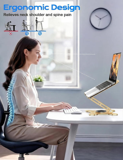 JCZT Adjustable Laptop Stand for Desk, 360° Rotating Base Ergonomic Computer Stand, Laptop Riser Foldable Protable for Office Home Fits Compatible with MacBook Pro/Air Notebook up to 10-16" Black