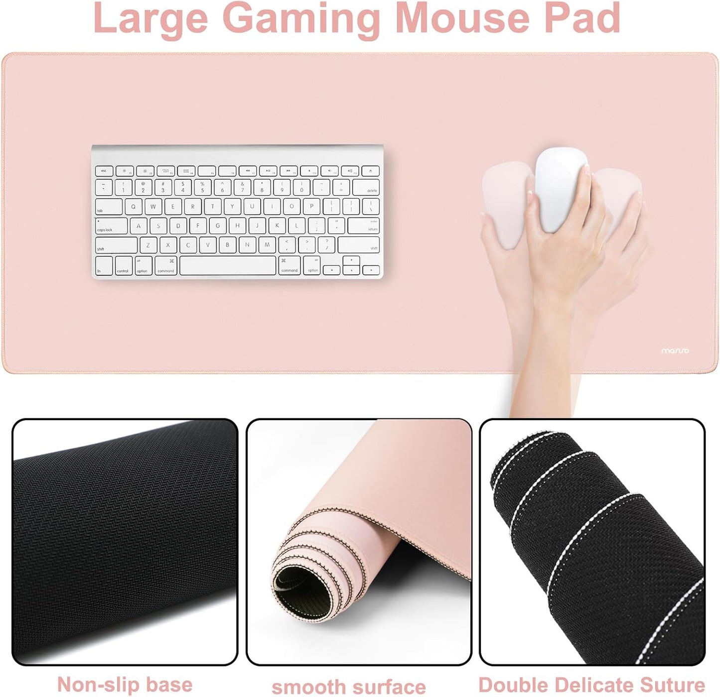 MOSISO Wrist Rest for Keyboard Mouse Pad Set, Large Gaming Deskpad&Circle Curved Mousepad&Keyboard Wrist Rest&Coaster, Ergonomic Non-Slip Mousepad&Easy Typing Pad with Silicone Lining, Apricot