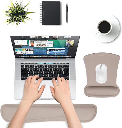 MOSISO Wrist Rest Support for Mouse Pad & Keyboard Set, Ergonomic Mousepad Non-Slip Base Home/Office Pain Relief & Easy Typing Cushion with Neoprene Cloth & Raised Memory Foam, Apricot