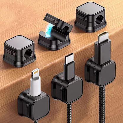 6 Pack Magnetic Cord Organizer, Effortless Cord Management, Computer Cable Organizer, Sticky Cable Clips for Desk and Home - Black