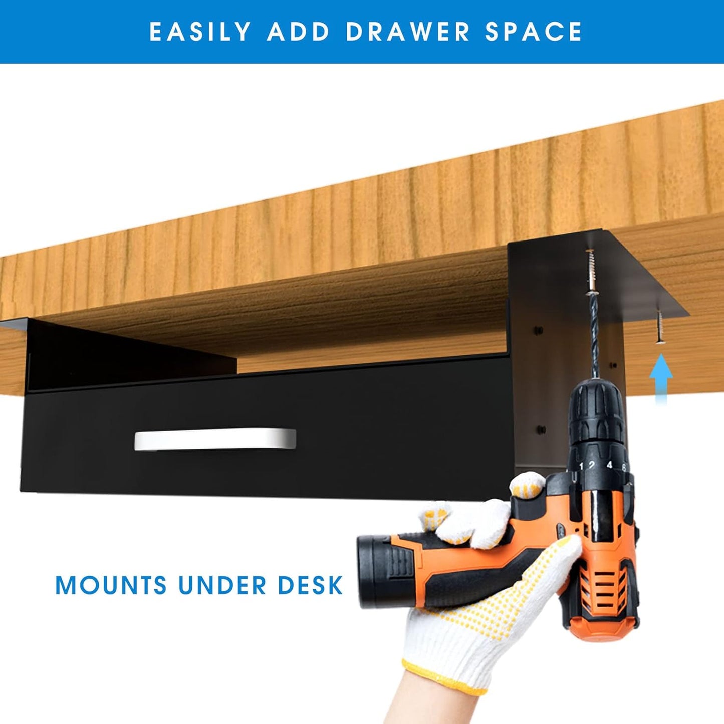 GOME Under Desk Slide out Pencil Drawer with Space Divider Design for Storing Pencil and Office Accessories, Underdesk Pull out Tray Organizer Mounted for Sit Stand Workstation