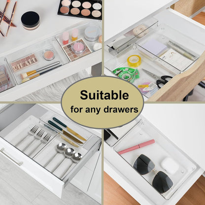 Clear Drawer Organizer Bins Set, Transparent Rectangle Trays, Dresser Bathroom Makeup Vanity Organization and Storage Bins Office Desk Drawer Dividers Organizers (3pc - 9×6×2")