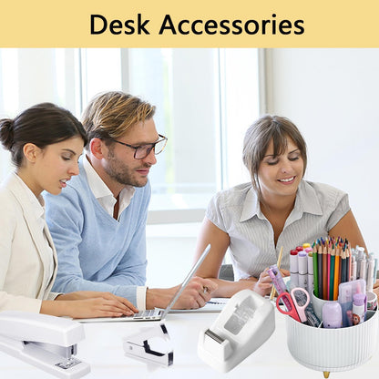 suniya Office Supplies,Gold Desk Accessories,with Stapler,Tape Dispenser,Pen Holder,Scissors,Phone Stand,Staple Remover,Ballpoint Pen,Clear Tape, Staples,Ruler,Clips,Best Gift for Business or Boss