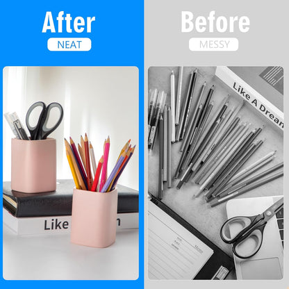 Pen Holder, 2 Pack Pencil Holder for Desk,Ceramic Pencil Cup Desk Organizer, Makeup Brush Holder Cute, Stationery Accessories for Office, School, Home (Matte white)