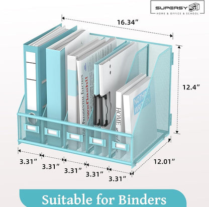 SUPEASY Desk Organizers Metal Desk Magazine File Holder with 5 Vertical Compartments Rack File Organizer for Office Desktop, Classroom, Home Workspace, Black