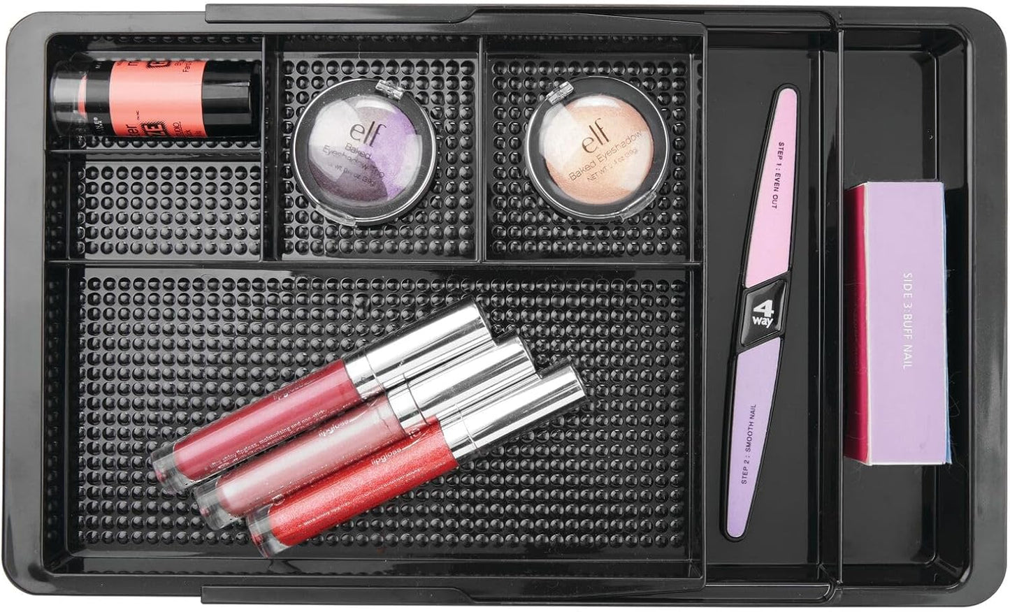 mDesign Expandable Plastic Drawer Organizer and Storage Container for Office Supplies - Gel Pen Pencil, Marker, Stationary, Desk Supply Holder for Drawers and Desktop - Lumiere Collection - Black
