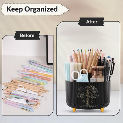 SKYDUE 360 Rotating Purple Pen & Art Supply Organizer - 5 Slot Desk Organizer for Office, School, Home