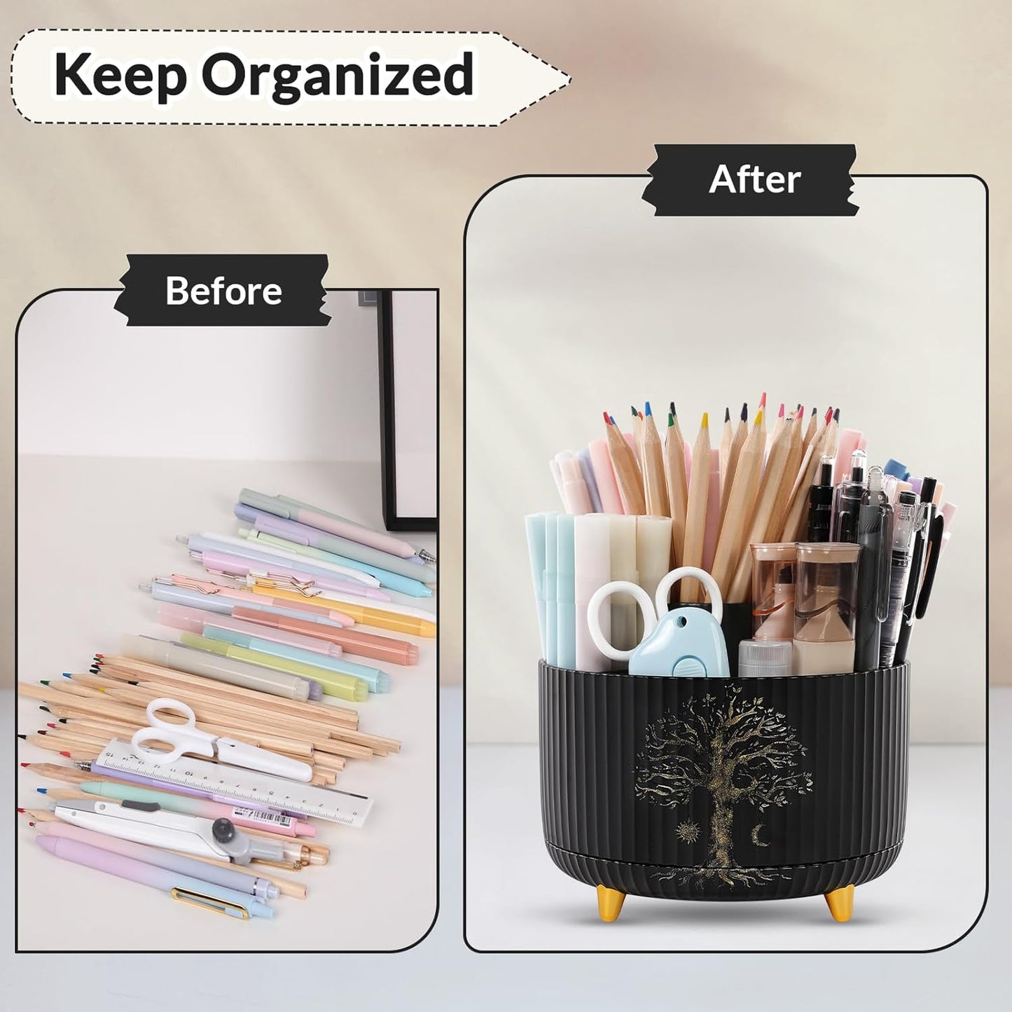 SKYDUE 360 Rotating Purple Pen & Art Supply Organizer - 5 Slot Desk Organizer for Office, School, Home