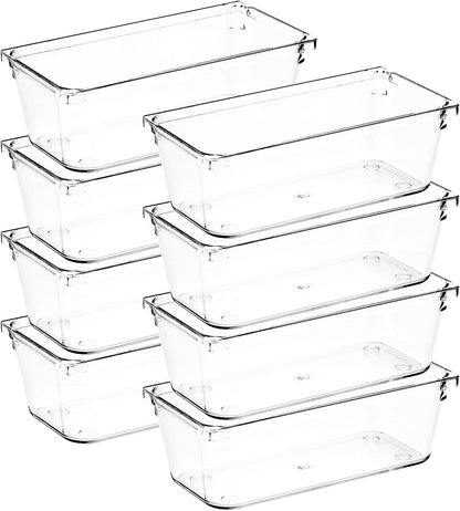 8 Pack Drawer Organizer - 3" X 3" Clear Acrylic Storage Bins with Non-Slip Pads, Versatile Desk Tray for Makeup, Jewelry, Kitchen, Bathroom, and Office Organization