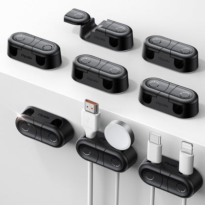 Magnetic Cable Clips - Chfeila 4Pack [Dual Slot] [360°Rotating & Twist-Lock] Cord Management, Adhesive Phone Charging Keeper, Wire Organizer Holder for Nightstand, Home Office Desk Accessories Decor