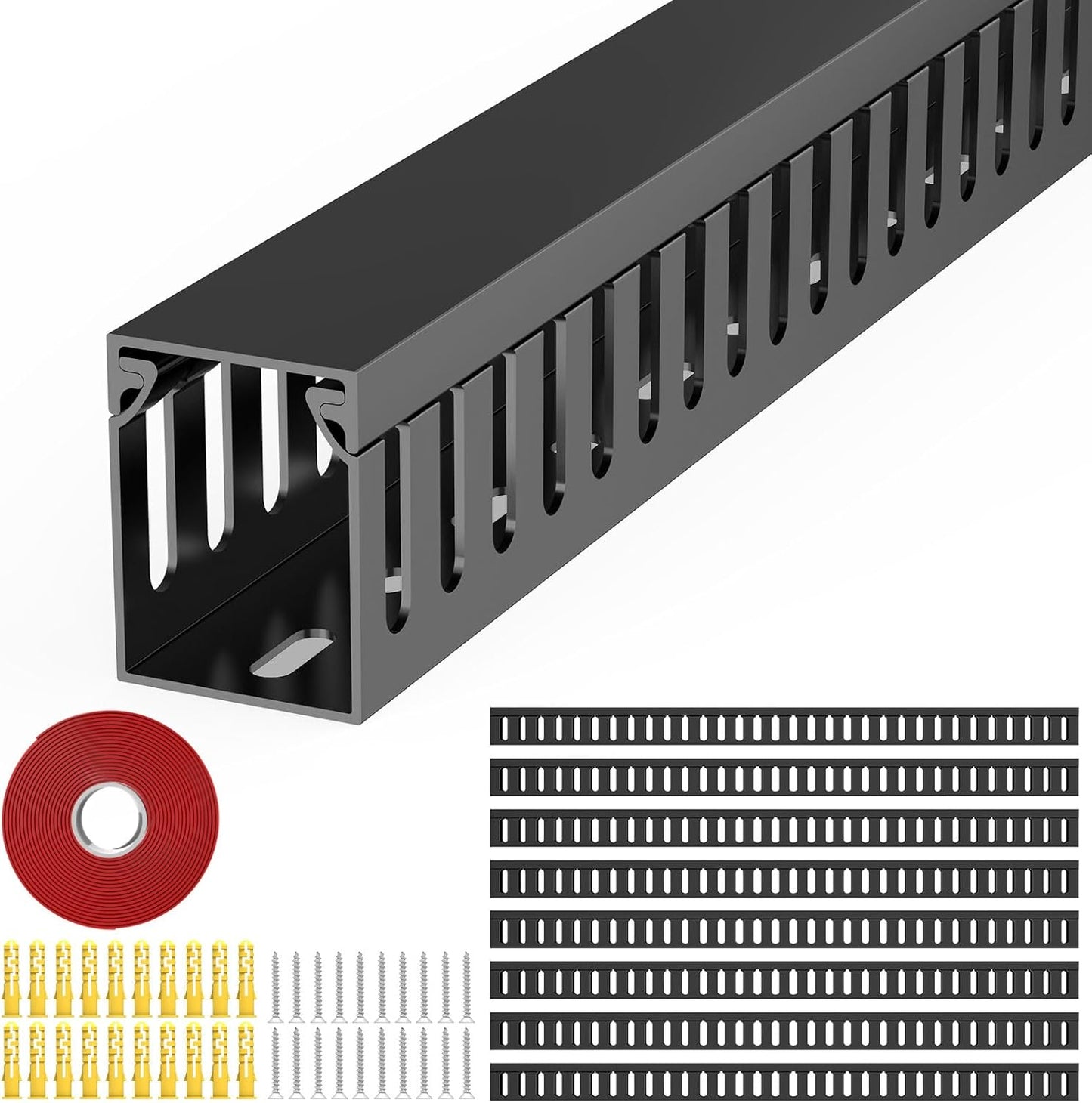 Open Slot Wiring Raceway Cable Duct, 123in Cable Management Channel Cord Track,Desk Wire Channel, Under Desk Cable Management to Hide Cables, Wires for Computers (Black, 1.57" Hx1.57"W, 15.4''L(8 Pc))