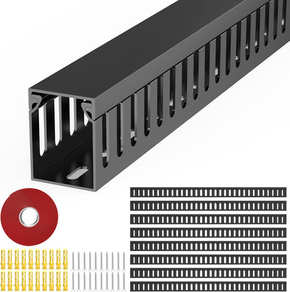 Open Slot Wiring Raceway Cable Duct, 123in Cable Management Channel Cord Track,Desk Wire Channel, Under Desk Cable Management to Hide Cables, Wires for Computers (Black, 1.57" Hx1.57"W, 15.4''L(8 Pc))
