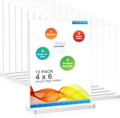 BlueValley Clear Acrylic Sign Holder 5x7 Vertical Double Sided Acrylic Photo Picture Frame for Office Desk, Table Sign Holder for Store, Rrestaurant, Hotel, Cafe, Show Fairs, Vendor-for Brochure Flyer Menu Document-6 pack