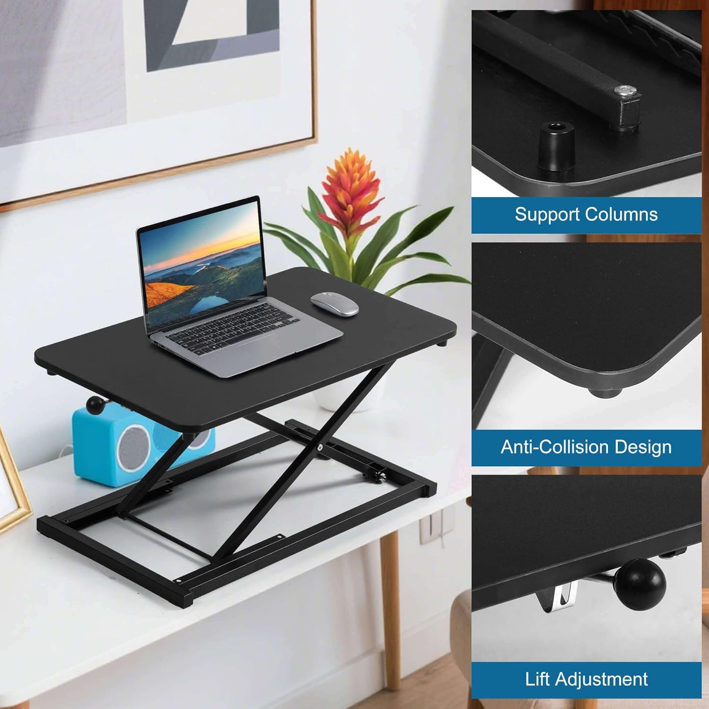 Height Adjustable Standing Desk Converter, Computer Keyboard Stand for Desktop, Keyboard Riser for Stand Up Desk Riser, Ergonomic Sit Stand Workstations for Home Office